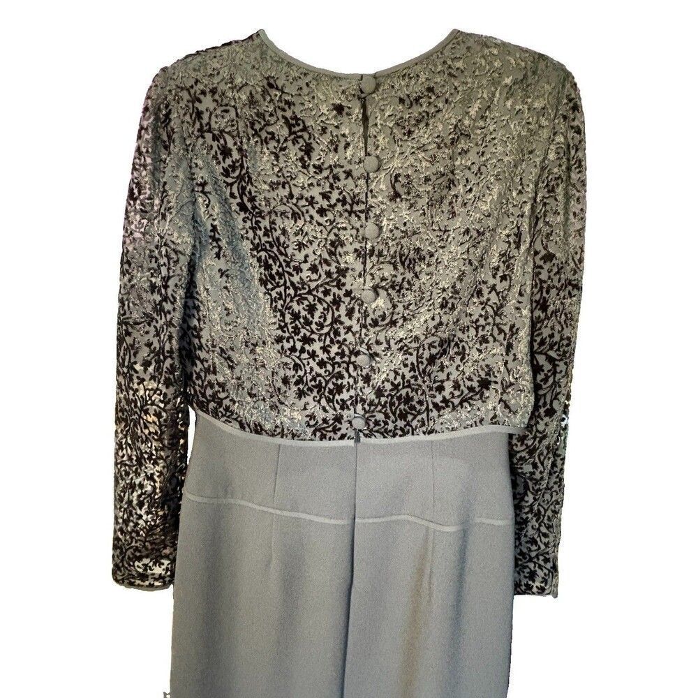 Kay Unger Black Velvet Devore Floral Mock Dress Size 10 Long Sleeve Formal Midi - Picture 4 of 7